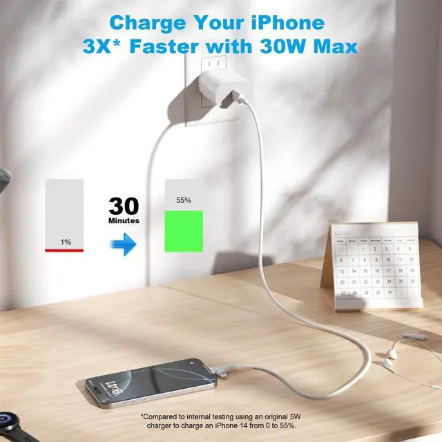 Alt view image 5 of 7 - 30W iPhone 17/16/15/14/13/12 Charger Fast Charging Block with 6FT Long C to Type C& Lightning Cable.Fast Charging for All iPhone/iPad and Galaxy Series (White 2)