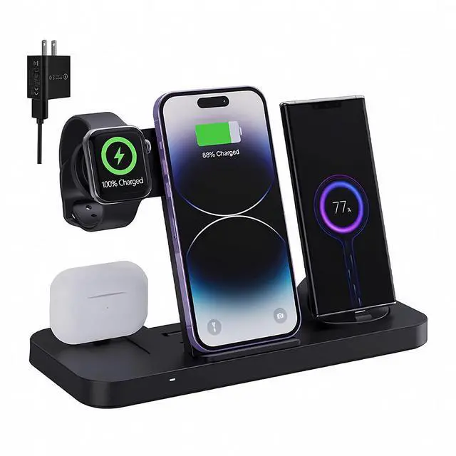 Main image of 6-in-1 Fast Wireless Charging Station for iPhone 16/15/14/13, Apple Watch Ultra/9/8, AirPods Pro,18W Qi-Certified (B21A-C-BLACK)