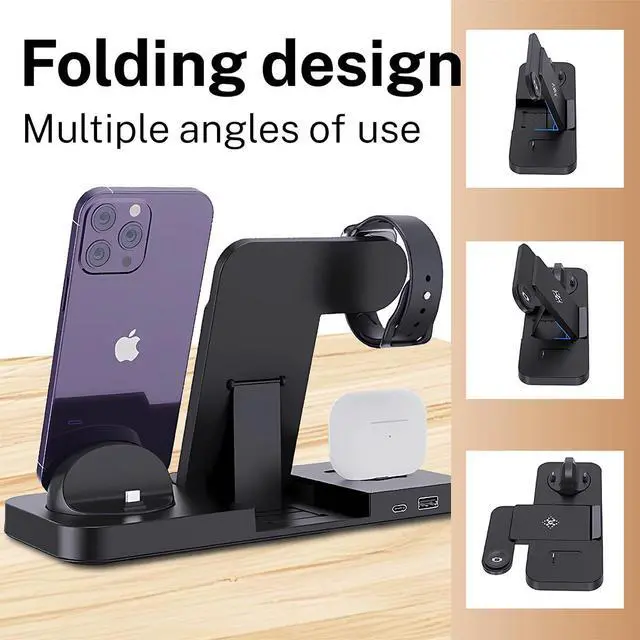 Alt view image 5 of 7 - 6-in-1 Fast Wireless Charging Station for iPhone 16/15/14/13, Apple Watch Ultra/9/8, AirPods Pro,18W Qi-Certified (B21A-C-BLACK)