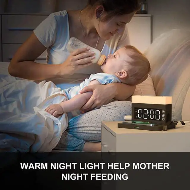 Alt view image 3 of 7 - Wireless Charger,6 in 1 Wireless Charging Station with Digital Alarm Clock&Night Light,15W Fast Charger Compatible with iPhone 16/15/14/13/12/11,Samsung Galaxy AirPods & Apple Watch