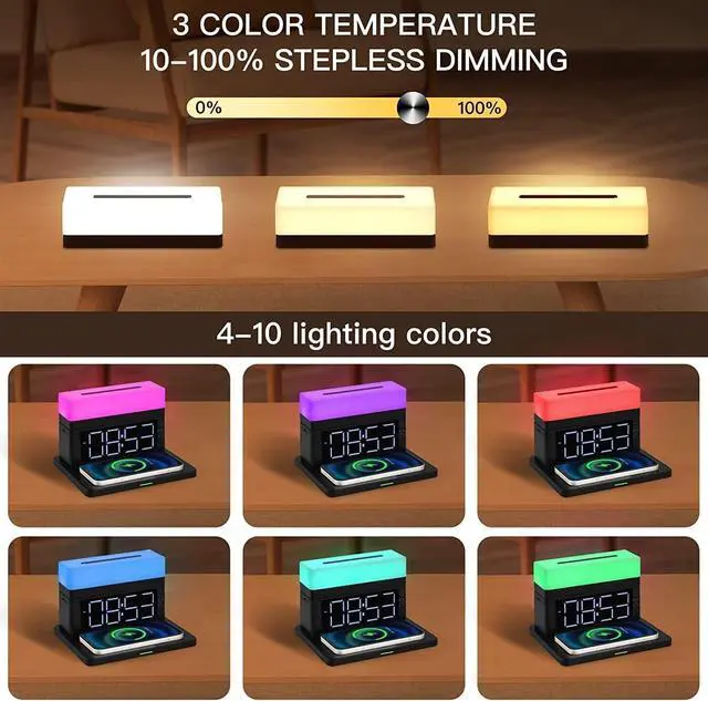 Alt view image 5 of 7 - Wireless Charger,6 in 1 Wireless Charging Station with Digital Alarm Clock&Night Light,15W Fast Charger Compatible with iPhone 16/15/14/13/12/11,Samsung Galaxy AirPods & Apple Watch