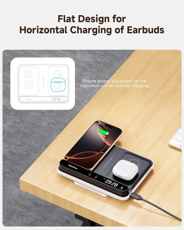 Alt view image 5 of 7 - Dual Phone Charger, SwanScout 710A, Wireless Charger for iPhone 17/16/15/14/13/12/11/8/X Series, for Apple Watch 11/10/9/8/7/6, Ultra 3/SE 3, for AirPods Pro 3/4/Pro 2/Pro/3