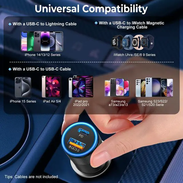 Alt view image 7 of 7 - Car Charger USB C 3-Pack, Ancekoy 38W Dual Port PD + QC 3.0 Car Charger Adapter Fast Charging Cigarette Lighter Adapter for iPhone 16 15 14 13 12 11 Pro Max, Samsung, Tablet