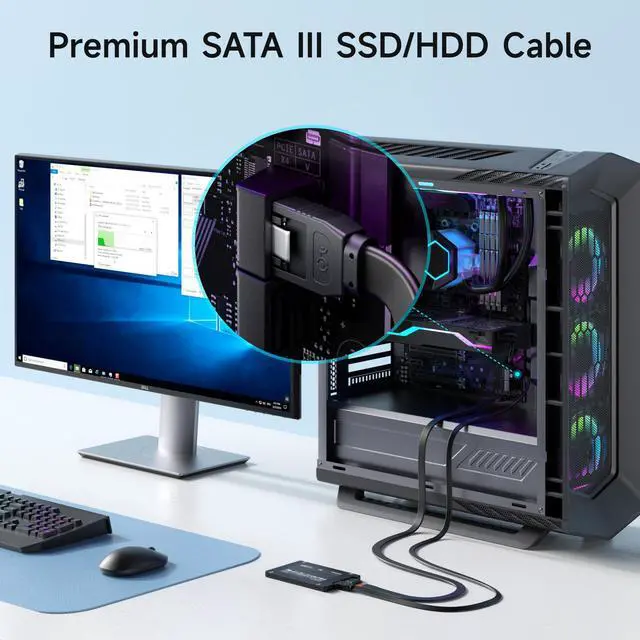 Alt view image 3 of 7 - 3-Pack Straight SATA Cable - 24 Inch, SATA III 6Gbps Data Cable for SSD, HDD, CD/DVD Drives, Hard Drive, Optical Drive, Gaming PC, Desktop, Motherboard, Black