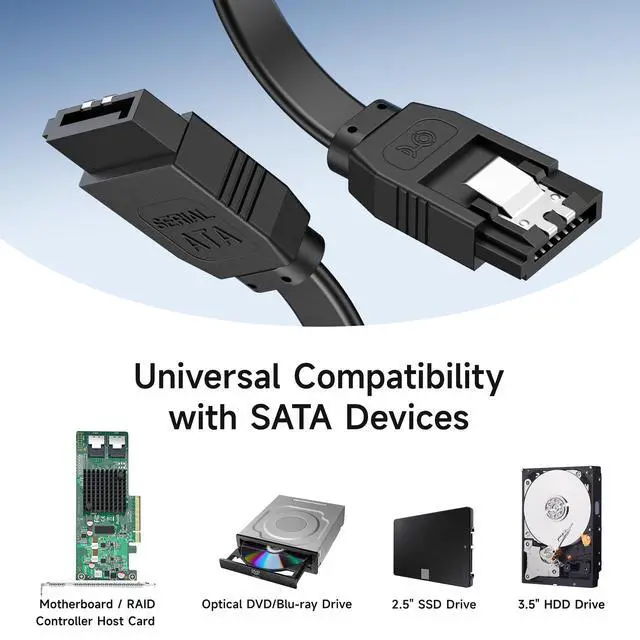 Alt view image 4 of 7 - 3-Pack Straight SATA Cable - 24 Inch, SATA III 6Gbps Data Cable for SSD, HDD, CD/DVD Drives, Hard Drive, Optical Drive, Gaming PC, Desktop, Motherboard, Black