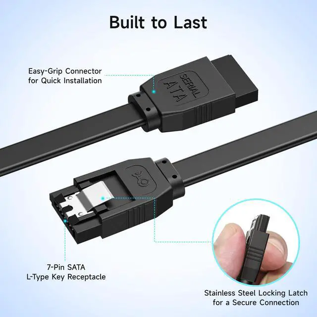 Alt view image 5 of 7 - 3-Pack Straight SATA Cable - 24 Inch, SATA III 6Gbps Data Cable for SSD, HDD, CD/DVD Drives, Hard Drive, Optical Drive, Gaming PC, Desktop, Motherboard, Black