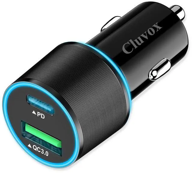 Main image of 38W USB C Car Charger Adapter, 20W Fast USBC & 18W Rapid QC3.0 Ports, 12V Cigarette Lighter Adapter, Type C Auto Plug Outlet Accessories for iPhone 17 16 15 14, Google Samsung S26, Android Cell Phone