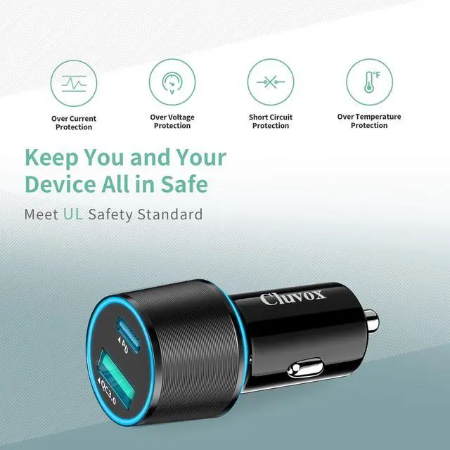 Alt view image 4 of 7 - 38W USB C Car Charger Adapter, 20W Fast USBC & 18W Rapid QC3.0 Ports, 12V Cigarette Lighter Adapter, Type C Auto Plug Outlet Accessories for iPhone 17 16 15 14, Google Samsung S26, Android Cell Phone