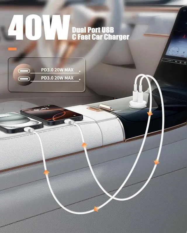 Alt view image 2 of 7 - 2Pack 40W Car Charger USB C, 2-Port Type C Car Charger Fast Charging Adapter for iPhone 17 16 15 Pro Max, Dual Apple iPhone Car Fast Charger for iPhone 17 16 15 14 13 12 Pro Plus Max,iPad,Samsung