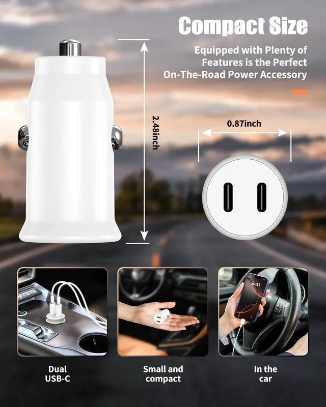 Alt view image 6 of 7 - 2Pack 40W Car Charger USB C, 2-Port Type C Car Charger Fast Charging Adapter for iPhone 17 16 15 Pro Max, Dual Apple iPhone Car Fast Charger for iPhone 17 16 15 14 13 12 Pro Plus Max,iPad,Samsung