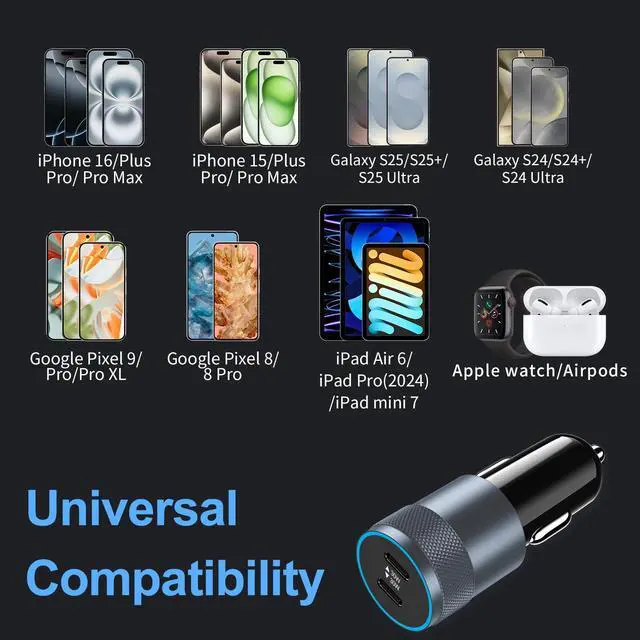 Alt view image 4 of 7 - 5 Pack USB C Car Charger Adapter, Aymla 60W Dual PD 3.0 Auto Cigarette Lighter Car Plug 2 Ports Type-C Fast Charging for iPhone 17/16 Pro Max/15 Plus, Samsung Galaxy S26/S25, Google Pixel 10, iPad
