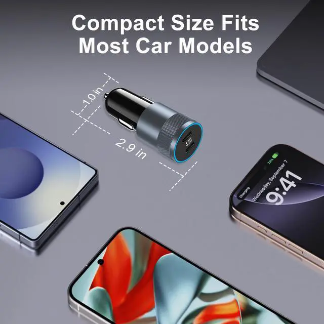 Alt view image 7 of 7 - 5 Pack USB C Car Charger Adapter, Aymla 60W Dual PD 3.0 Auto Cigarette Lighter Car Plug 2 Ports Type-C Fast Charging for iPhone 17/16 Pro Max/15 Plus, Samsung Galaxy S26/S25, Google Pixel 10, iPad