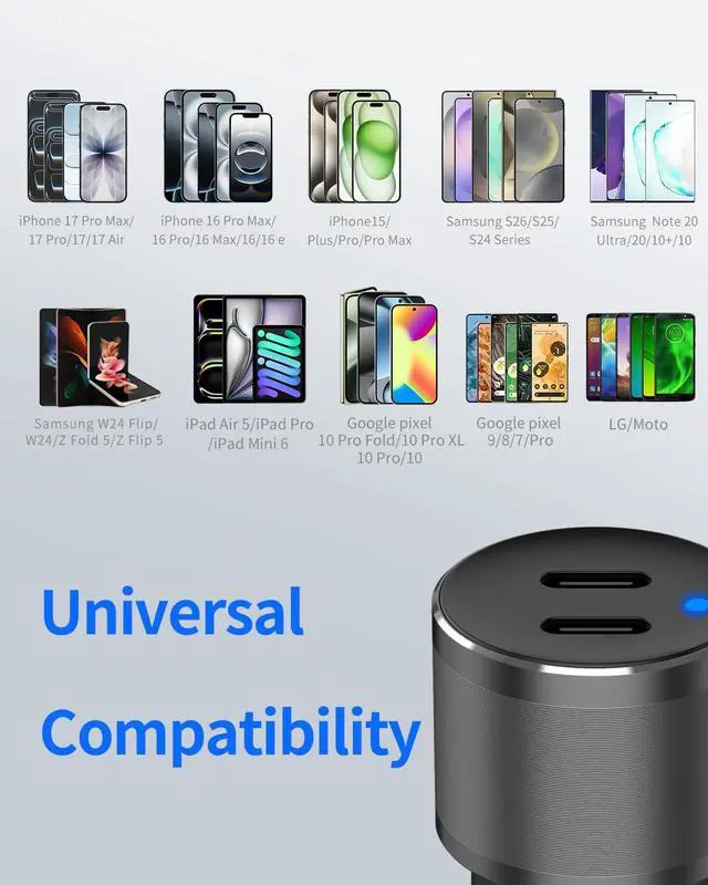 Alt view image 5 of 7 - Dual 45W USB C Car Charger, 90W Max Super Fast Charging, All Metal 12V Cigarette Lighter Adapter for iPhone 17 Pro Max/16/15/iPad, Samsung Galaxy S26/S25, Google Phones with 2 Type C Cable 3.3ft Black