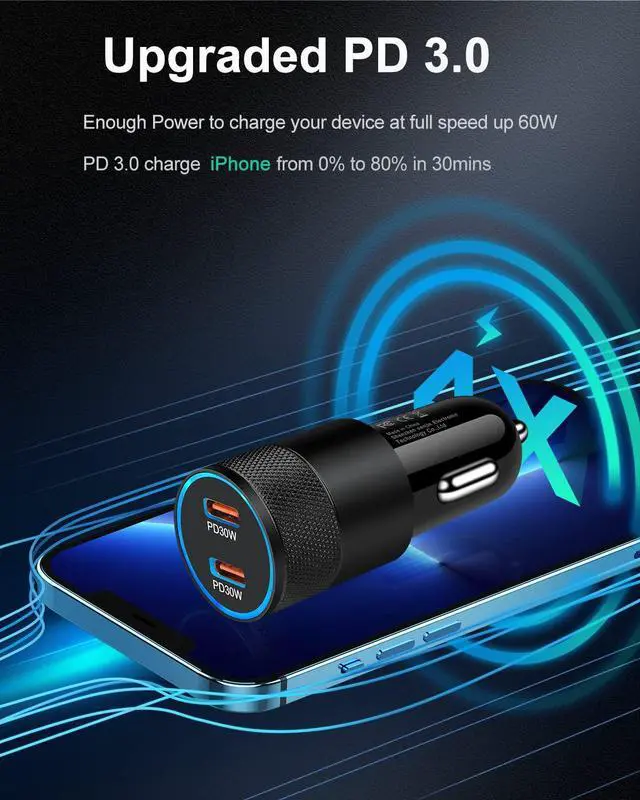 Alt view image 3 of 7 - 60W USB C Car Charger, 2 Pack AILKIN USB C Cigarette Lighter Adapter Fast Charging Dual Port PD3.0 Type C Car Charger Plug Compatible with iPhone 17 16 15 14 Pro Max Galaxy S26/S25/S24 Pixel 10 9Pro