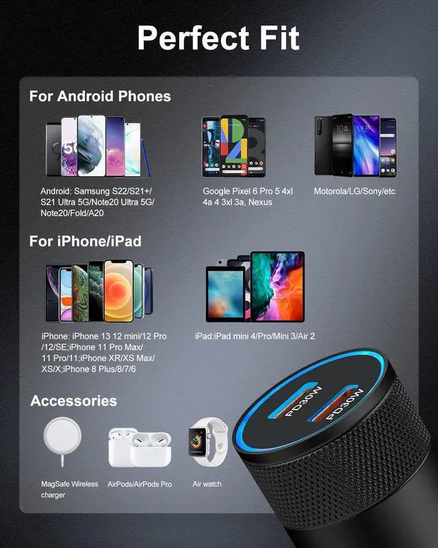 Alt view image 7 of 7 - 60W USB C Car Charger, 2 Pack AILKIN USB C Cigarette Lighter Adapter Fast Charging Dual Port PD3.0 Type C Car Charger Plug Compatible with iPhone 17 16 15 14 Pro Max Galaxy S26/S25/S24 Pixel 10 9Pro