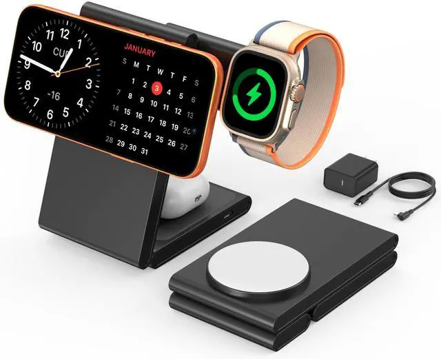 Main image of New Travel Foldable 3 in 1 Wireless Charging Station for Apple Magsafe Charger Stand,Fast Magnetic Wireless Charger Station for iPhone 17 Air 16 15 14 13 12 Series,Airpods Pro,Apple Watch Ultra