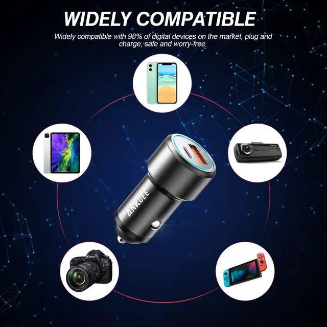 Alt view image 6 of 7 - USB C Car Charger, 2 Pack PD 20W & QC 3.0 22.5W USB Car Fast Charger Plug, Mini Aluminum Alloy Cigarette Lighter Charging Adapter, Compatible with iPhone, Galaxy S22/21 Google Pixel 6