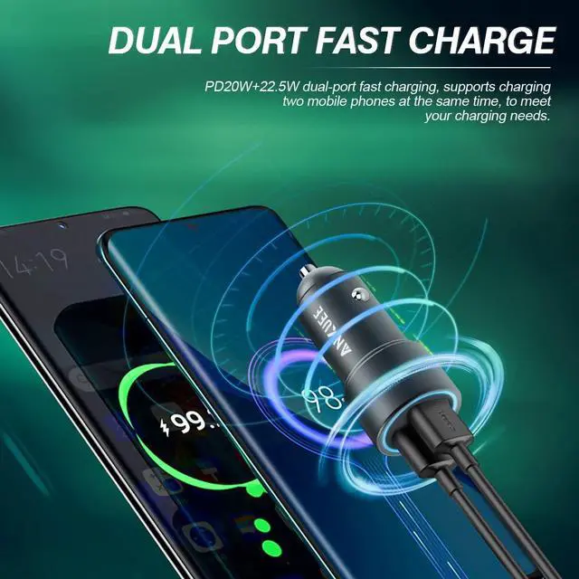Alt view image 4 of 7 - USB C Car Charger, 2 Pack PD 20W & QC 3.0 22.5W USB Car Fast Charger Plug, Mini Aluminum Alloy Cigarette Lighter Charging Adapter, Compatible with iPhone, Galaxy S22/21 Google Pixel 6