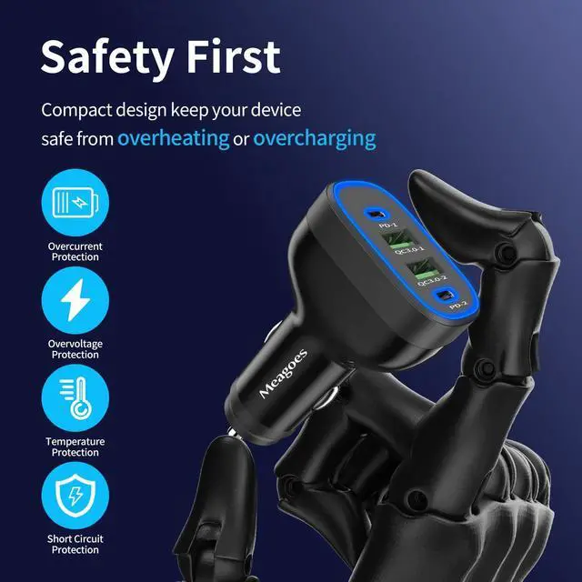 Alt view image 7 of 7 - 90W 4 in 1 USB C Super Fast Car Charger for iPhone 17 Pro Max/Air/16/15/iPad, Samsung S26, Pixel Android Phone, Dual 45W Type C & QC3.0, 12V Multi Port Cigarette Lighter Adapter + 2 USBC Cord 3.3ft