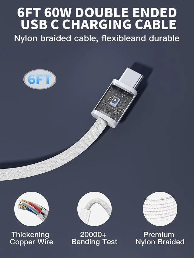 Alt view image 4 of 7 - 40W-60W Apple Dynamic Power Adapter,Fast USB C Charger 2Pack iPhone Charger Fast Charging 6FT Type C Braided Charging Cables for Apple iPhone 17/17E/Air/17 ProMax/16Pro/16e/15Plus,iPad Pro/Air,AirPods