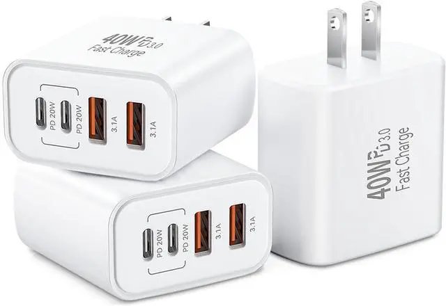 Main image of iPhone 17 USB C Fast Charger Block,3-Pack 40W USB C Charging Block 4-Port Dual Port PD+QC Fast Plug Wall Charger for iPhone 17/17 Pro/17Pro Max/Air/16/16e/16 Pro Max/16 Plus/15/14/13/12/11/Xs Max,iPad
