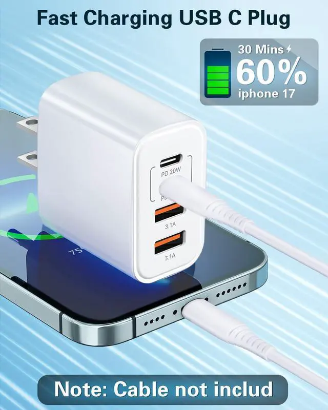 Alt view image 2 of 7 - iPhone 17 USB C Fast Charger Block,3-Pack 40W USB C Charging Block 4-Port Dual Port PD+QC Fast Plug Wall Charger for iPhone 17/17 Pro/17Pro Max/Air/16/16e/16 Pro Max/16 Plus/15/14/13/12/11/Xs Max,iPad