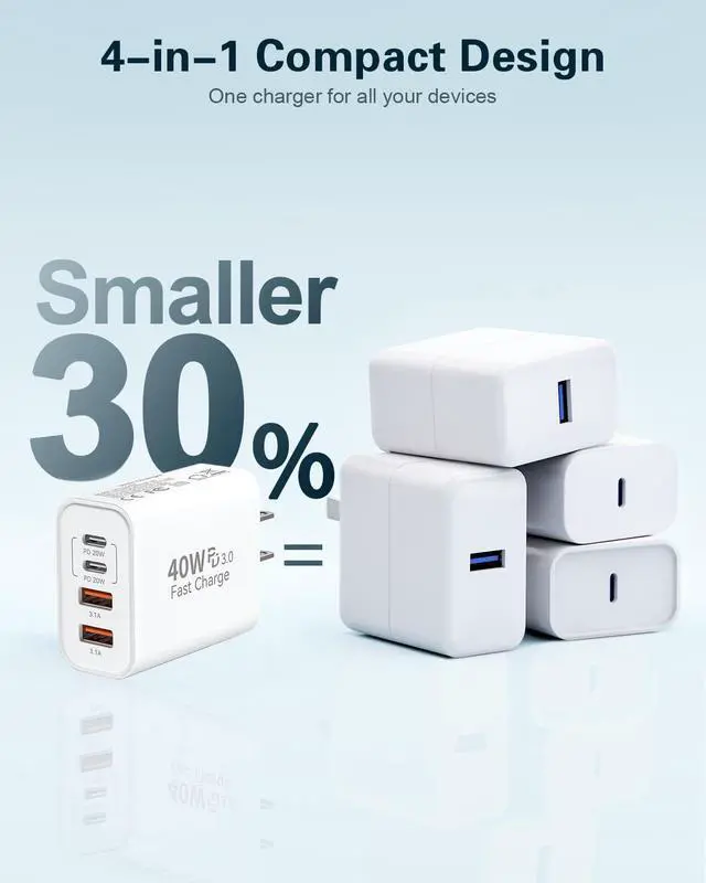 Alt view image 5 of 7 - iPhone 17 USB C Fast Charger Block,3-Pack 40W USB C Charging Block 4-Port Dual Port PD+QC Fast Plug Wall Charger for iPhone 17/17 Pro/17Pro Max/Air/16/16e/16 Pro Max/16 Plus/15/14/13/12/11/Xs Max,iPad