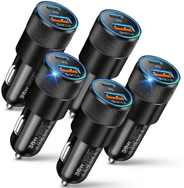 Main image of Car Charger, 5 Pack 38W Dual Ports USB-C & USB-A Car Chargers Adapter Fast Charging Cigarette Lighter USB Charger for iPhone 16 15 14 13, Samsung S24, Pixel Cargador para Carro Phone Plug for Car