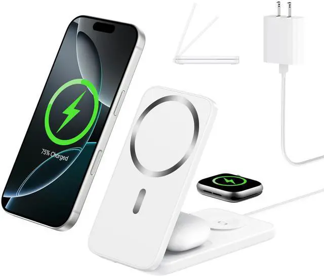Main image of Compatible MagSafe 3 in 1 Wireless Charging Station for Apple, Magnetic Foldable Charger Stand for iPhone 17/16/15/14/13/12 Pro Max, Apple Watch Ultra/Series & AirPods Pro Fast Charging Dock
