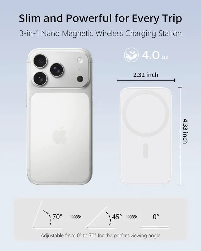 Alt view image 6 of 7 - Compatible MagSafe 3 in 1 Wireless Charging Station for Apple, Magnetic Foldable Charger Stand for iPhone 17/16/15/14/13/12 Pro Max, Apple Watch Ultra/Series & AirPods Pro Fast Charging Dock