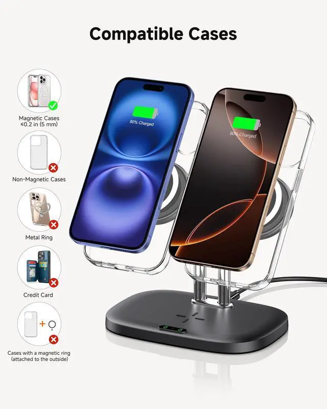 Alt view image 4 of 7 - Wireless Charger for iPhone Air/17, SwanScout 706M, Dual Magnetic Charger for iPhone 16/15/14/13/12 Series, Charging Station for AirPods Pro 3/2, AirPods 4/3rd (Black)