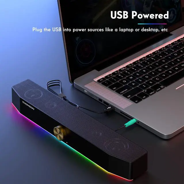 Alt view image 6 of 7 - Computer Speakers, Bluetooth Computer SoundBar, Dynamic RGB PC Speakers with 10W Stereo Sound, 3.5mm Aux-in Connection, USB Powered Computer Speakers for PC, Desktop Monitor, Laptop, Tablets