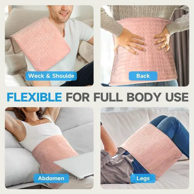 Alt view image 2 of 7 - Heating Pad for Back Pain Relief & Cramps,Electric Heating Pads for Neck and Shoulders with 2H-Auto Shut Off and 5 Heat Settings,Gifts for Mom Men 12''X24''(Rose)