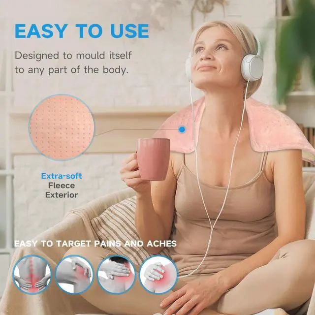 Alt view image 5 of 7 - Heating Pad for Back Pain Relief & Cramps,Electric Heating Pads for Neck and Shoulders with 2H-Auto Shut Off and 5 Heat Settings,Gifts for Mom Men 12''X24''(Rose)