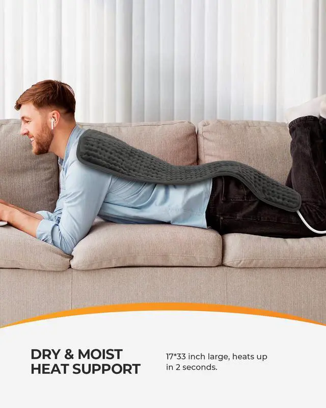 Alt view image 3 of 7 - 17x33 Large Heating Pad for Back, HSA Approved Items for Mom Dad, Electric Heated Pad for Neck Shoulders Period Cramps, FSA Eligible Heat Pad, Auto Off, 10ft Cord