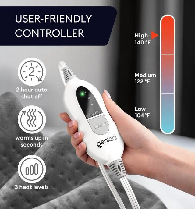 Alt view image 6 of 7 - Electric Heating Pad for Back Pain & Cramps Relief, Electric Throw, Auto Shut Off, Machine Washable, Heating Pad for Neck & Shoulder (12×24", Tabby Gray)