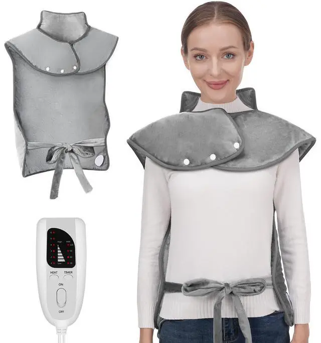 Main image of Fast Heating Electric Heating Pad for Neck and Shoulder and Back with 6 Heating Settings & 4 Timer, Large Size Heated Wrap with Auto Shut Off & Machine Washable (Silver Gray, 37x24 inch)