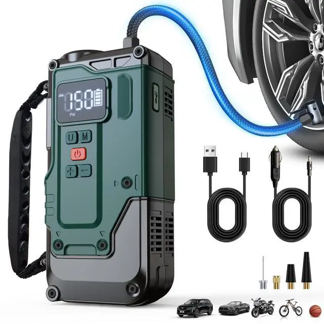 Main image of Cordless Tire Inflator Portable Air Compressor - 8000mAh & 12V DC Dual Power, 8X Faster, 150 PSI Air Pump for Car Tires, Bicycle, Motorcycle, Ball, with Pressure Gauge, LED Light, Auto Shut-Off