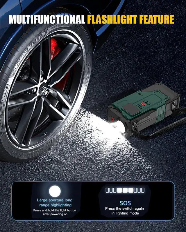 Alt view image 6 of 7 - Cordless Tire Inflator Portable Air Compressor - 8000mAh & 12V DC Dual Power, 8X Faster, 150 PSI Air Pump for Car Tires, Bicycle, Motorcycle, Ball, with Pressure Gauge, LED Light, Auto Shut-Off