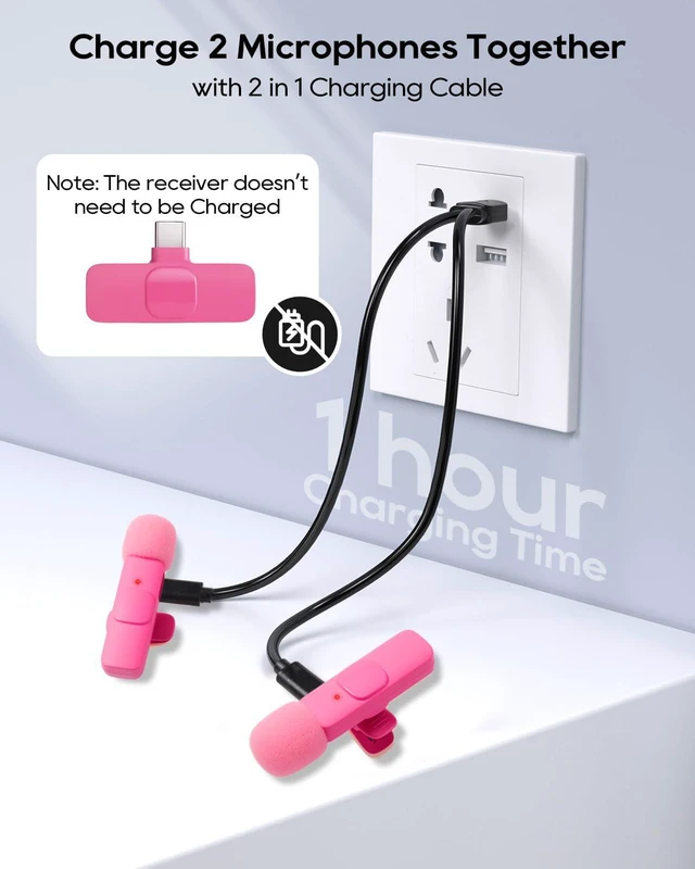 Alt view image 2 of 6 - Mini Hot Pink Microphone for iphone Android Phone Tablet ipad PC, Usb C Wireless Lavalier Mic for Video Recording Vlogging Youtube Tiktok Podcast Interview content creators, Type C Tiny Microphones
