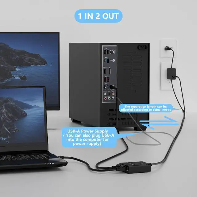 Alt view image 2 of 7 - Gigabit Ethernet Splitter 1 to 2 Out Adapter, RJ45 Splitter with 6FT USB Power Cable and RJ45 Input Cable 3 in 1, Network Splitter 1 Male to 2 Female, 1K Mbps High Speed, Supports Cat5/5e/6/7/8 Cable