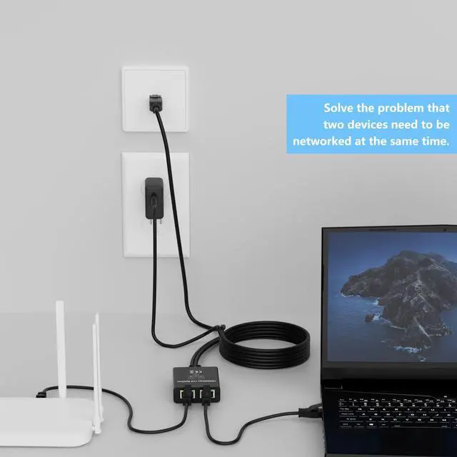 Alt view image 3 of 7 - Gigabit Ethernet Splitter 1 to 2 Out Adapter, RJ45 Splitter with 6FT USB Power Cable and RJ45 Input Cable 3 in 1, Network Splitter 1 Male to 2 Female, 1K Mbps High Speed, Supports Cat5/5e/6/7/8 Cable