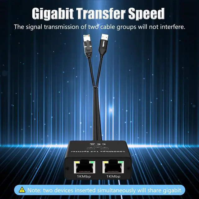 Alt view image 4 of 7 - Gigabit Ethernet Splitter 1 to 2 Out Adapter, RJ45 Splitter with 6FT USB Power Cable and RJ45 Input Cable 3 in 1, Network Splitter 1 Male to 2 Female, 1K Mbps High Speed, Supports Cat5/5e/6/7/8 Cable