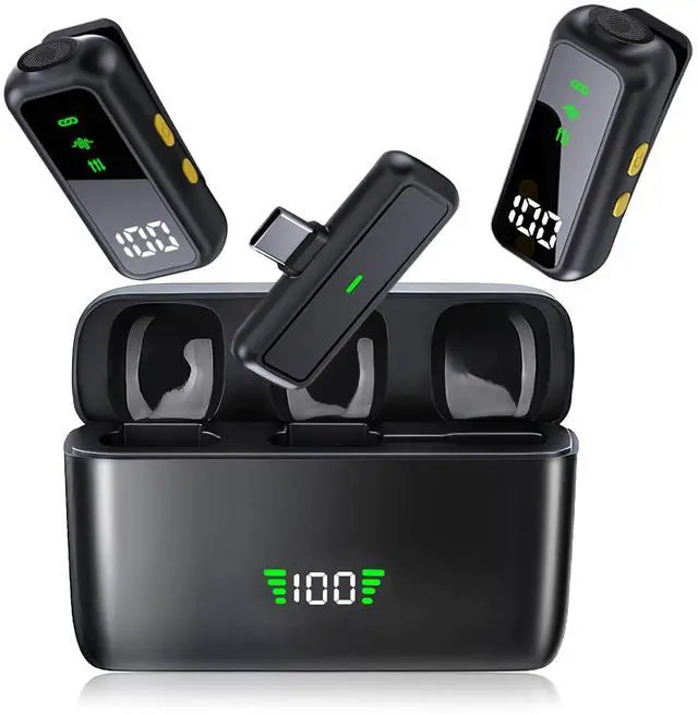 Main image of Wireless Lavalier Microphone for iPhone/Android, Noise Reduction, USB-C Plug and Play Mini Lapel Mic Clip on Microphone Wireless 2 Pack, Ideal for Content Creator, Video Recording, Vlogging, Streaming