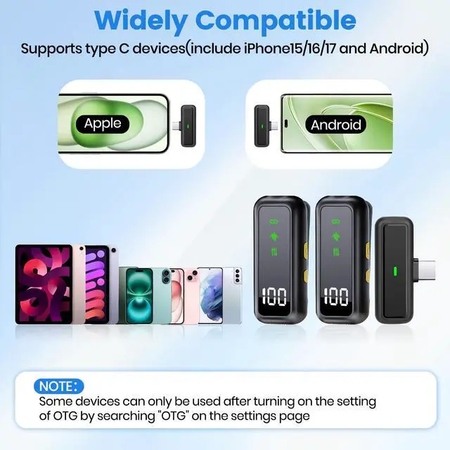 Alt view image 7 of 7 - Wireless Lavalier Microphone for iPhone/Android, Noise Reduction, USB-C Plug and Play Mini Lapel Mic Clip on Microphone Wireless 2 Pack, Ideal for Content Creator, Video Recording, Vlogging, Streaming