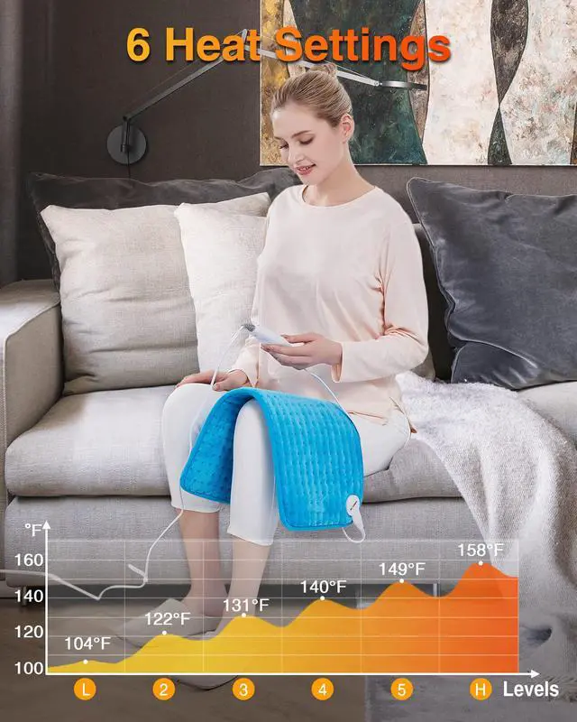 Alt view image 2 of 7 - Extra Large Heating Pad, Electric Heating Pad for Back Pain & Cramps Relief, Heat Pad with Multi-Color Option, Moist Heat Therapy Feature, Auto Shut-Off, Power Cords Storage Belt