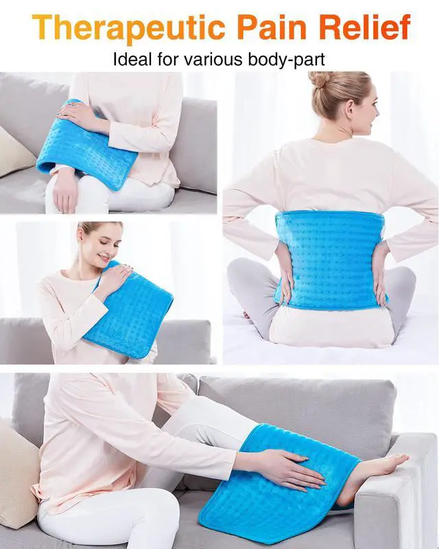 Alt view image 5 of 7 - Extra Large Heating Pad, Electric Heating Pad for Back Pain & Cramps Relief, Heat Pad with Multi-Color Option, Moist Heat Therapy Feature, Auto Shut-Off, Power Cords Storage Belt