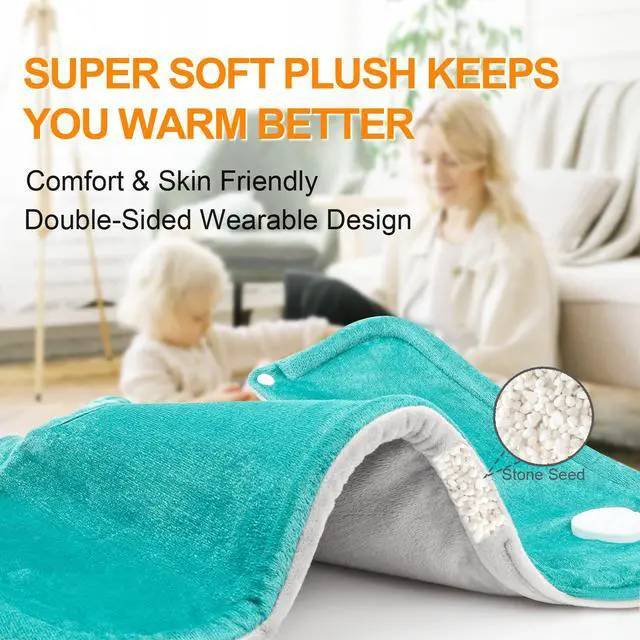 Alt view image 5 of 7 - Heating Pad for Neck and Shoulders and Back, Mothers Day Gifts for Mom Wife Grandma, Birthday Gifts for Women, Weighted Neck Heating Pads, Large Heat Pad, 6 Heat Settings 4 Auto-Off, 17"x23" Blue