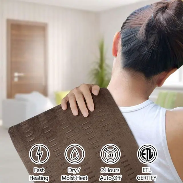 Alt view image 3 of 7 - Electric Heating Pad for Back Pain and Cramps Relief, 12 x 24 Ultra Soft Hot Heated Pad with Moist Heat Therapy and Auto Shut-Off for Neck,Shoulder, Machine Washable