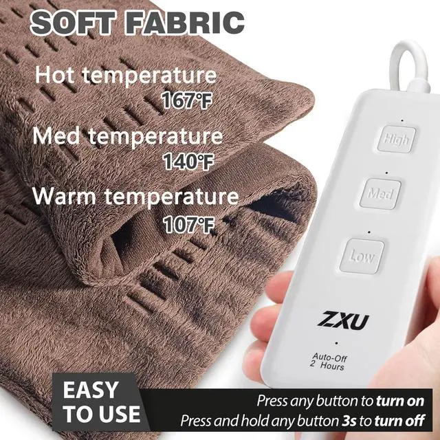 Alt view image 2 of 7 - Electric Heating Pad for Back Pain and Cramps Relief, 12 x 24 Ultra Soft Hot Heated Pad with Moist Heat Therapy and Auto Shut-Off for Neck,Shoulder, Machine Washable